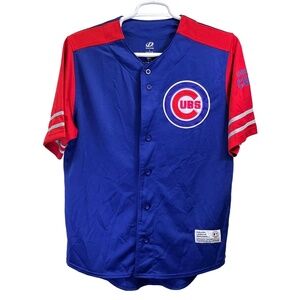 Chicago Cubs Dynasty Major League‎ Baseball Blue & Red Button Up Jersey Large